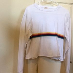 Brandy Melville white rainbow striped long sleeve